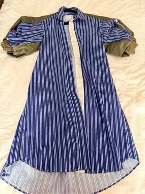 Sacai Blue and White Vertical-Stripe Button Dress